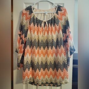 Tacera Multicolor Chevron Long Sleeve Blouse
